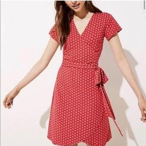 LOFT Red and White Pattern Wrap Dress 6P
